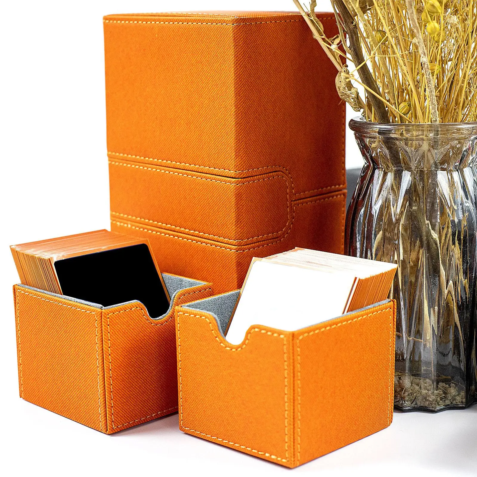 PU Card Storage Box for Handmade Sewing Multifunctional Holds up to 200 Cards 202x115x90mm Multiple Uses