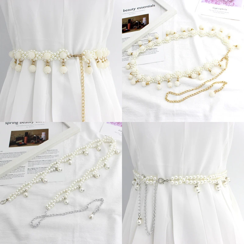 

1PC Spliced Pearl Women Belt Elegant Versatile Elastic Waist Design Fashion Beading Versatile Spring Summer