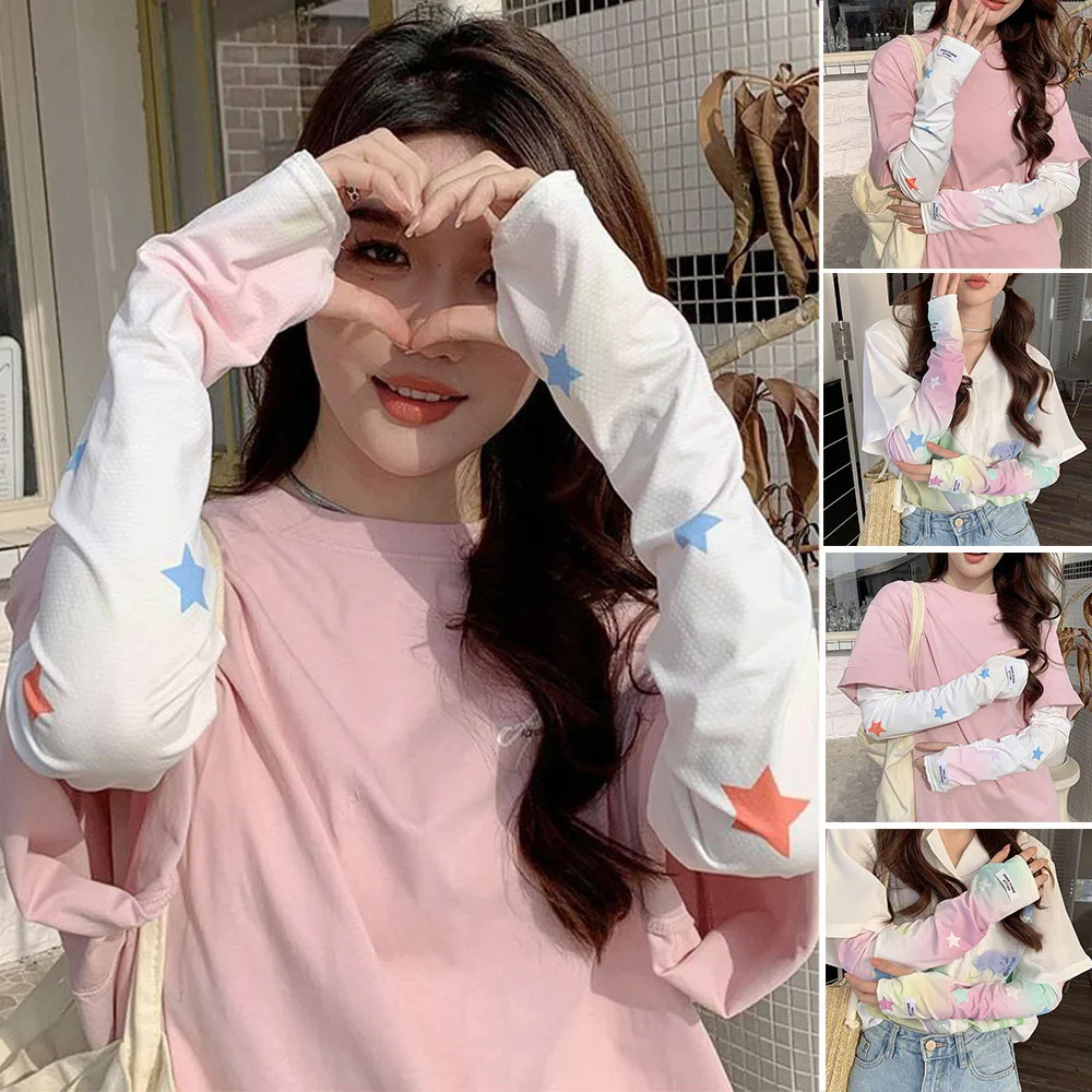 

Summer sunscreen sleeves girl flower star printing ice silk cooling travel arm sleeves UV protection cooling outdoor arm cover