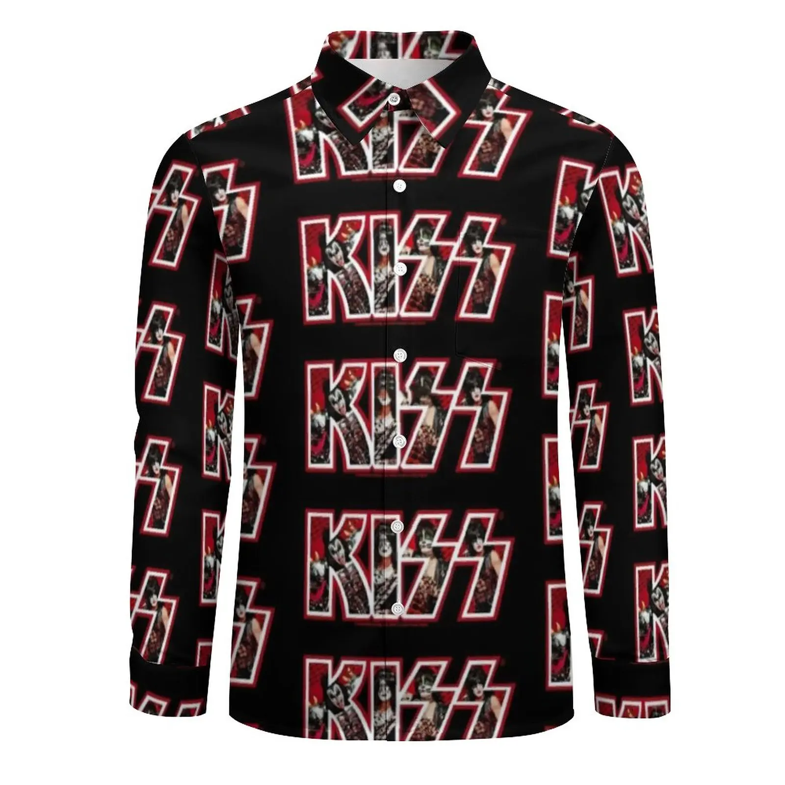 Kiss Band Photo Logo Shirt uomo Kiss Fan Art camicie Casual primavera Y2K camicette personalizzate manica lunga sciolto oversize Top Idea regalo