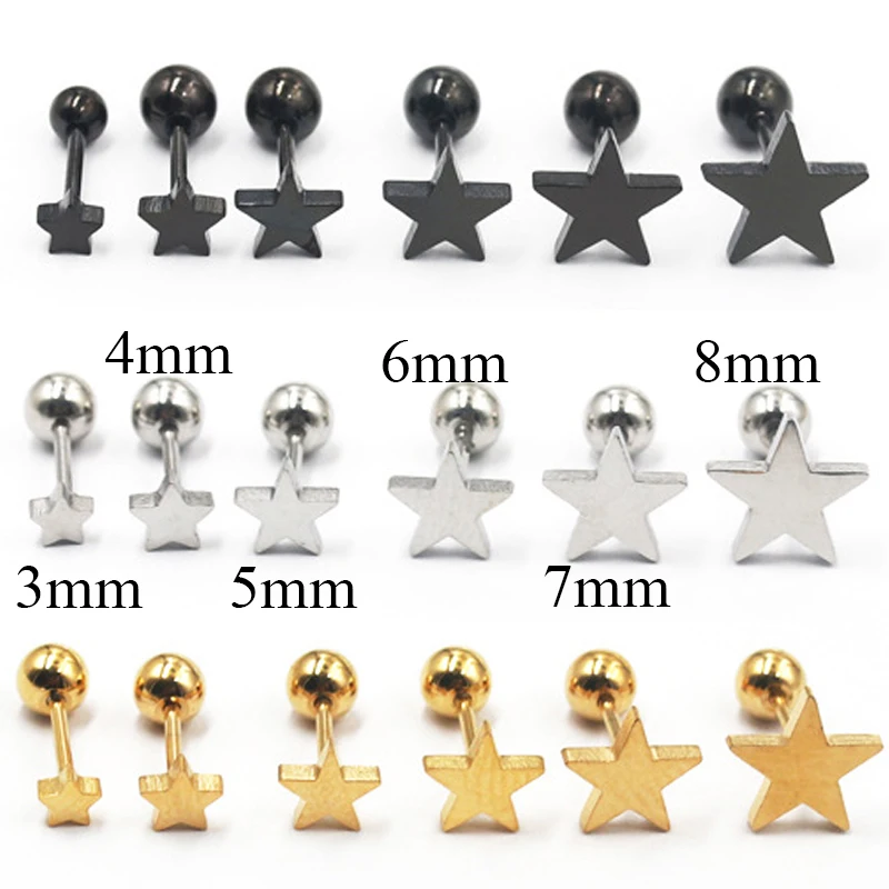 

Cute Small Copper Mix Size Black Gold Color Ear Cartilage Piercing Earring Women Men Steel Helix Bar Ear Cuff Jewelry Wholesale