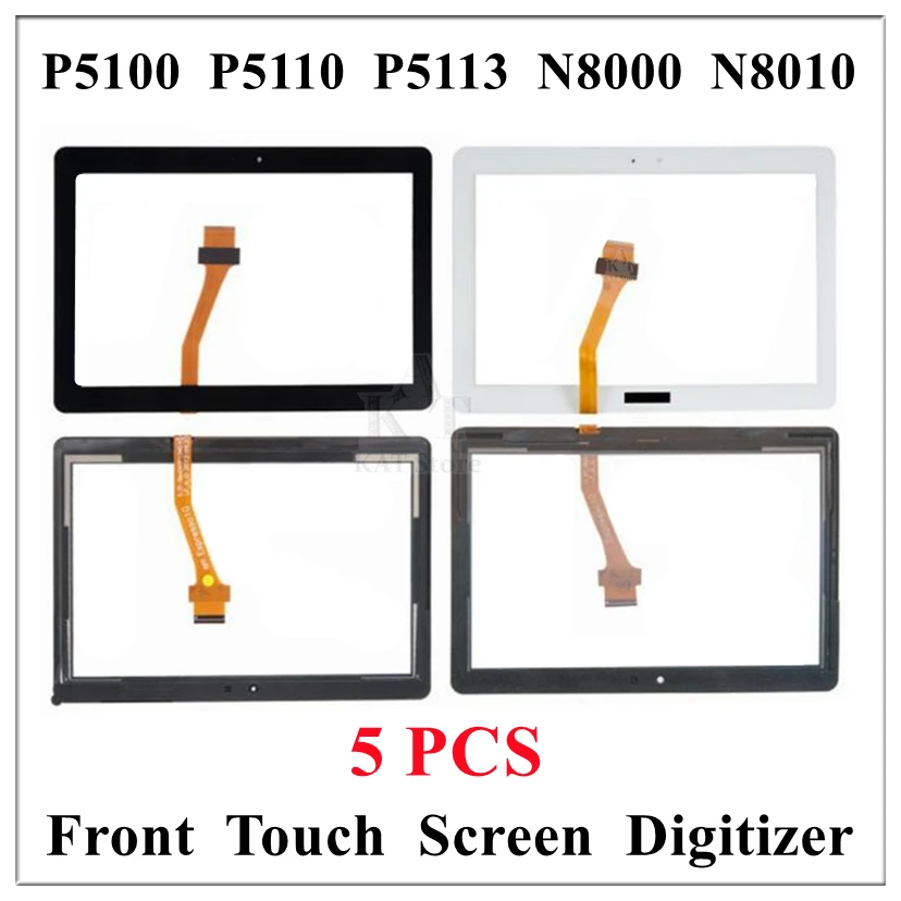 

5Pcs 10.1" For Galaxy Tab 2 GT- P5100 P5110 P5113 N8000 N8010 Touch Screen Digitizer Adheisve Front Glass Lens Panel Replacement