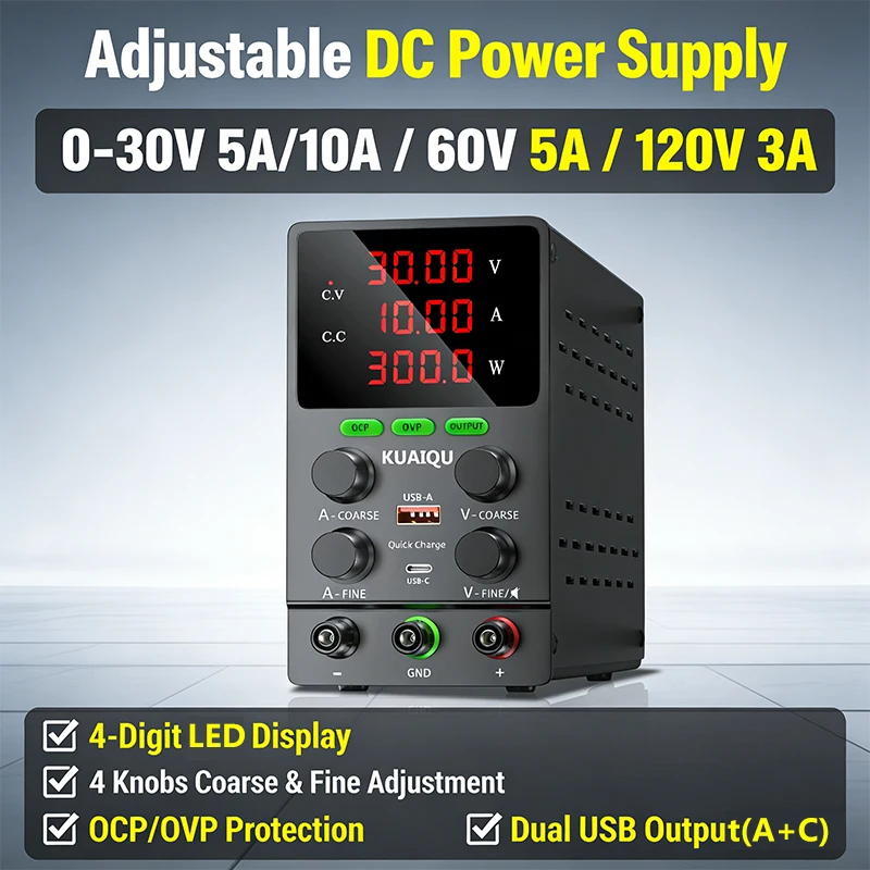 KUAIQU Laboratory DC Power Supply 5V 12V 24V 30V 48V 60V 72V 100V 120V Laboratory Circuit Debugging, Chip/module Testing OCP OVP