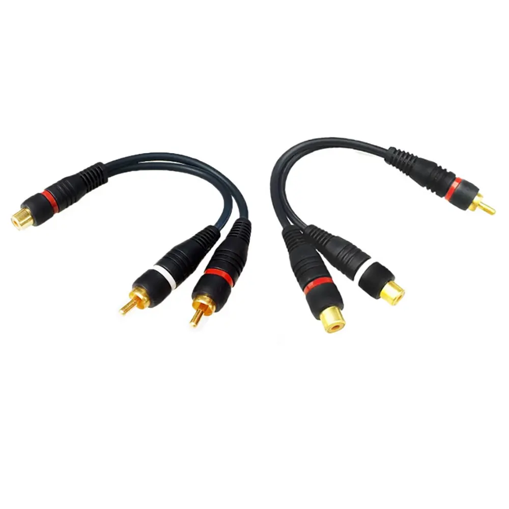 JCD 2 RCA to 1 RCA Female to Male to Female Splitter Cable Audio Splitter Distributor Converter Speaker Gold Cable