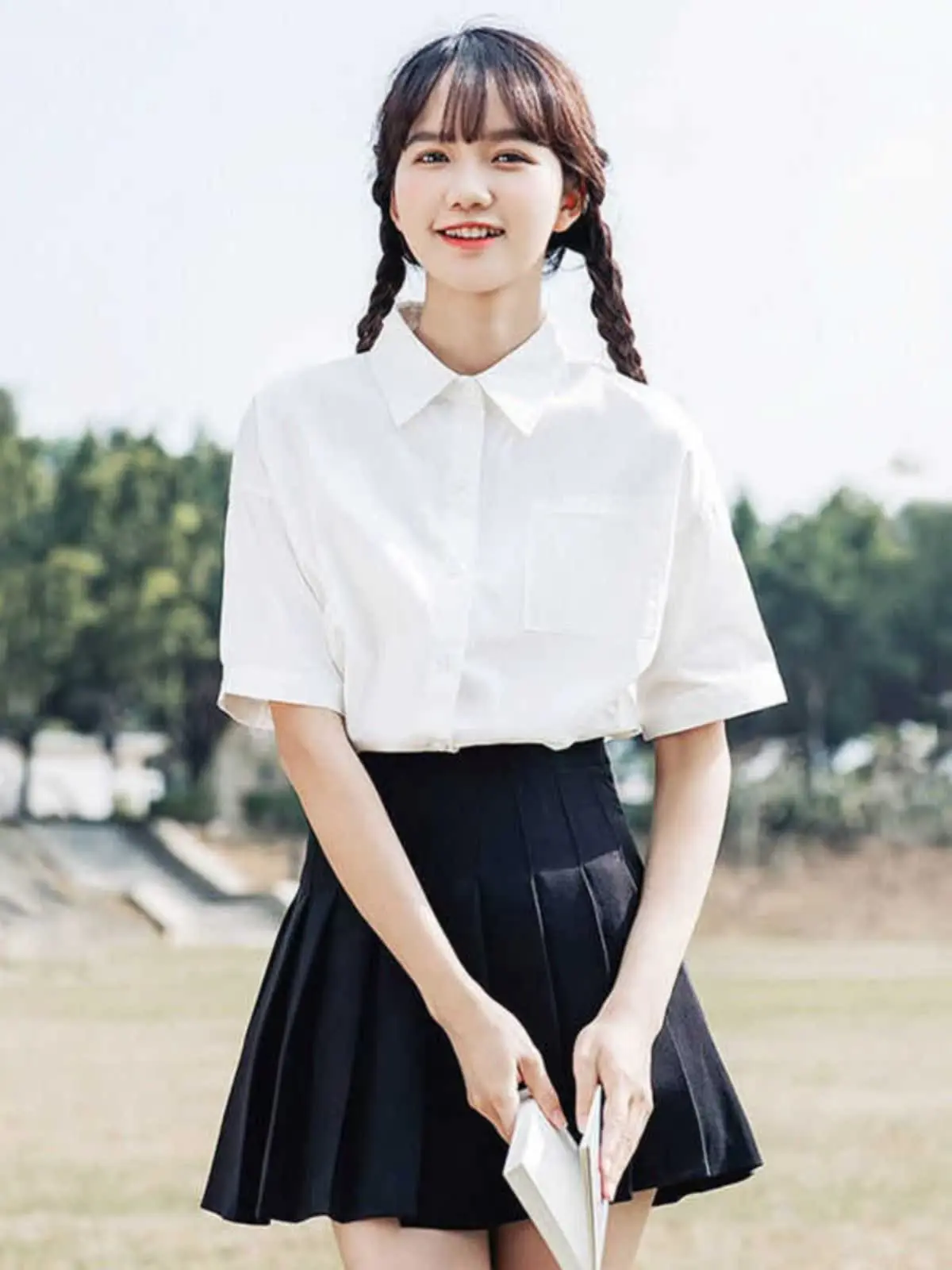 

White Short Sleeve Shirt Summer Thin Elegant Top Bachelor's Degree Graduation Class Inner Wear JK Uniform Loose French Style