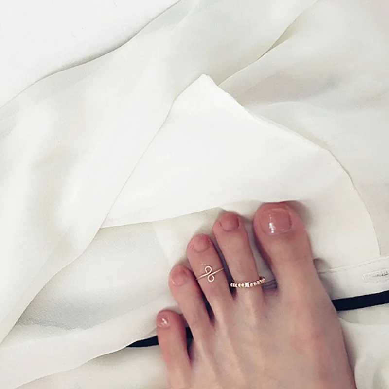 2PCS Fashionable Luxurious Open Adjustable Zircon Foot Ring Women's Beach Vacation Foot Joint Ring Toe Ring Set Jewelry