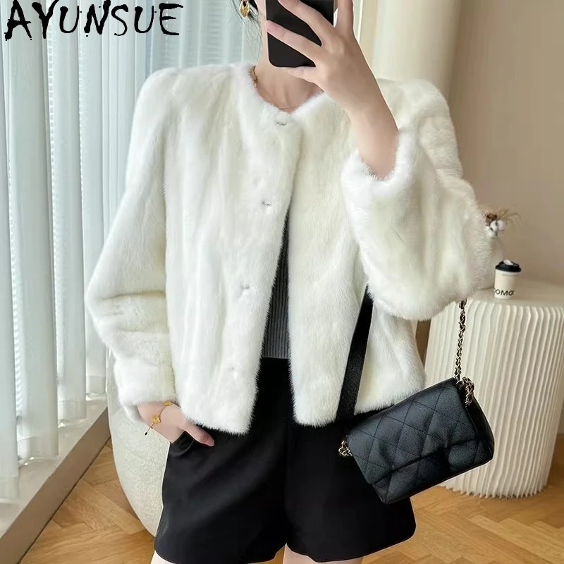 

AYUNSUE Пальто из натурального норкового меха Женская зимняя одежда Женские пальто из натурального меха Slim Fit Новые пальто Цельная женская норка Fourrure Femme