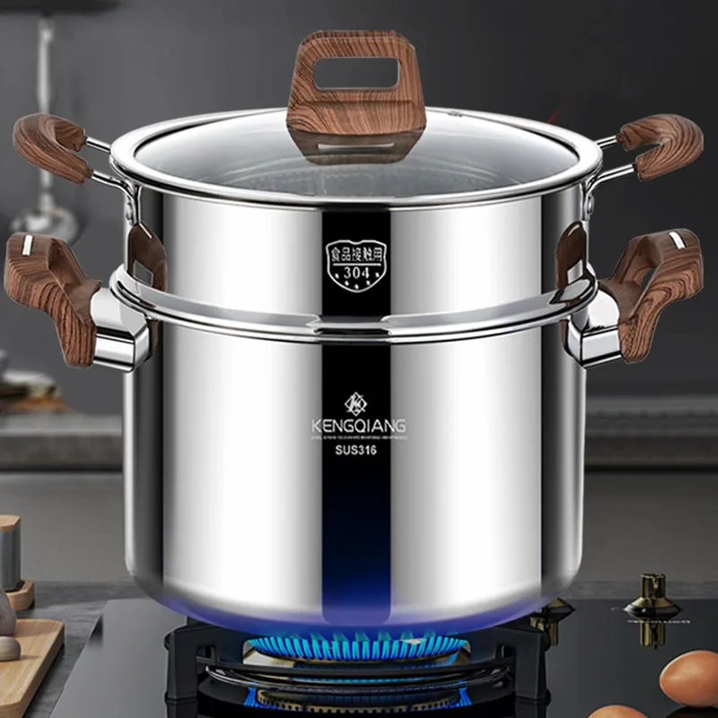 

316 Stainless Steel Soup Pot Household Non-stick Stock Cooking Pot with Wood Handle Kitchen