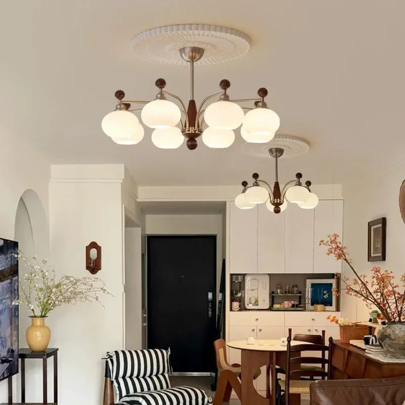 Vintage French Cream Chandelier for Living Room Dining Area Retro American Style Pendant Light Simple Eye Care Fixture for