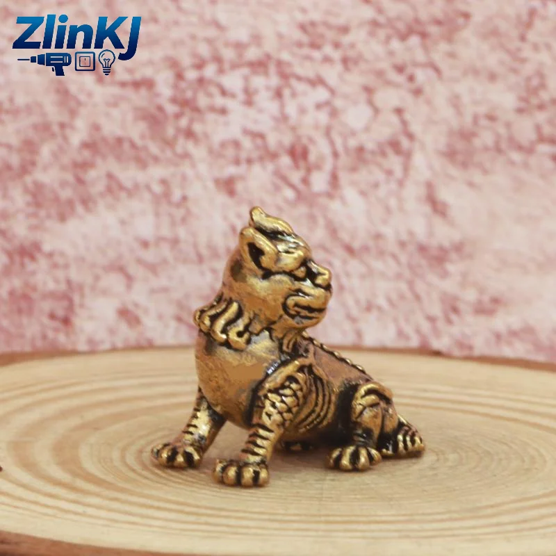 Brass 3D Divine Beast Ornament, Ksitigarbha Mount Auspicious Beast Statue, Mini Collectible Tea Pet Decor
