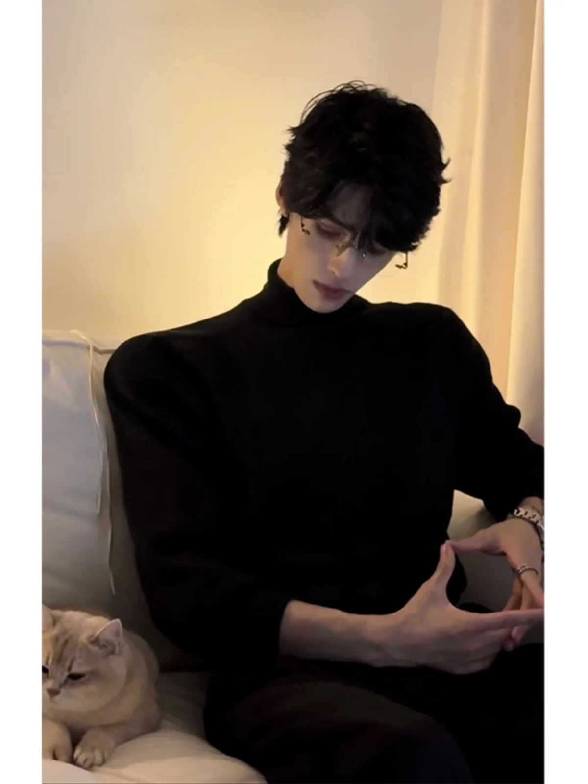 

Men's Bla High Collar Slim Fit Knitwear mid Collar Base Layer Sweater Fitn Tight Body Winter Casual Faion Basic