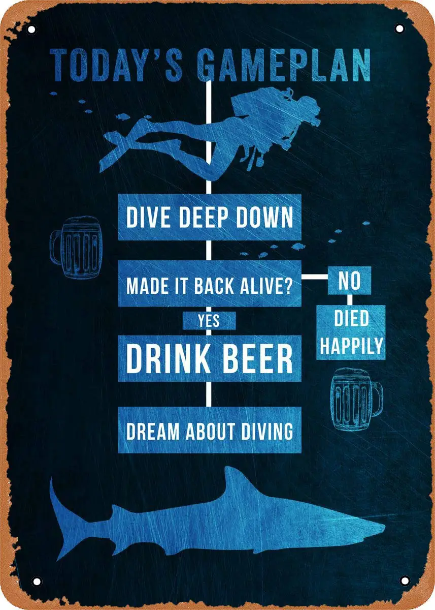 Fanzi винтажный металлический знак для подводного плавания Todays Gameplan 8 дюймов x 12 дюймов Оловянная пластина Настенный декор