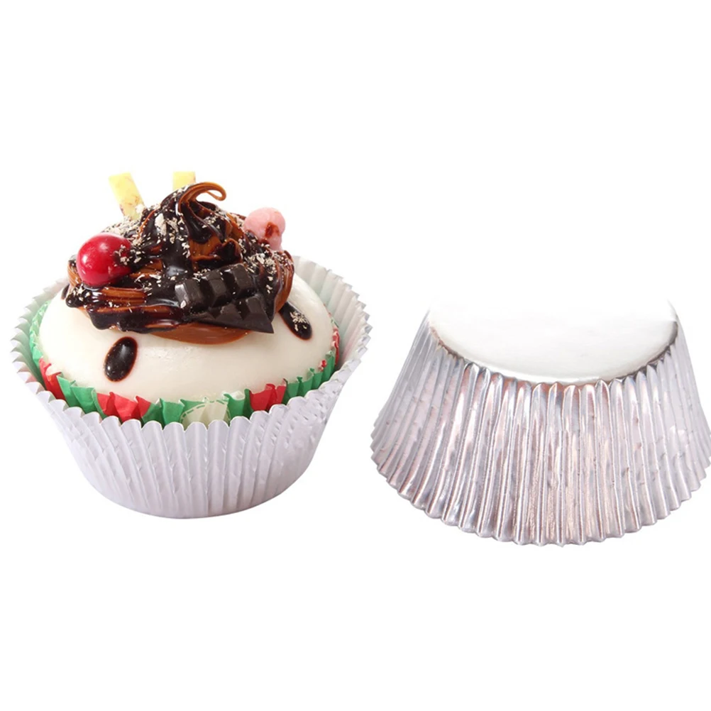 

200Pcs Aluminum Foil Cake Liners Silver Rose Gold Leak Resistant Paper Cupcake Wrappers Party Supplies Dessert Bowls
