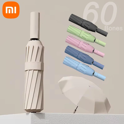 Xiaomi-paraguas automático de 60 huesos, Color sólido, ligero, plegable, de gran formato, impermeable, para exteriores, protección Uv