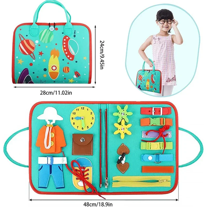 Tablero ocupado Montessori para niños pequeños, actividad educativa para vestido básico, habilidades motoras, juguetes de aprendizaje para viajes, bolso para niños y niñas