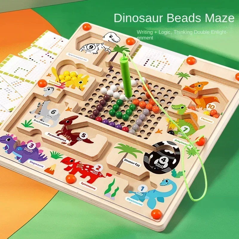 Tableau de puzzle de comptage de dinosaure Montessori pour tout-petits, document magnétique et numéro, labyrinthe, apprentissage assressenti, jouets de voyage, motricité fine