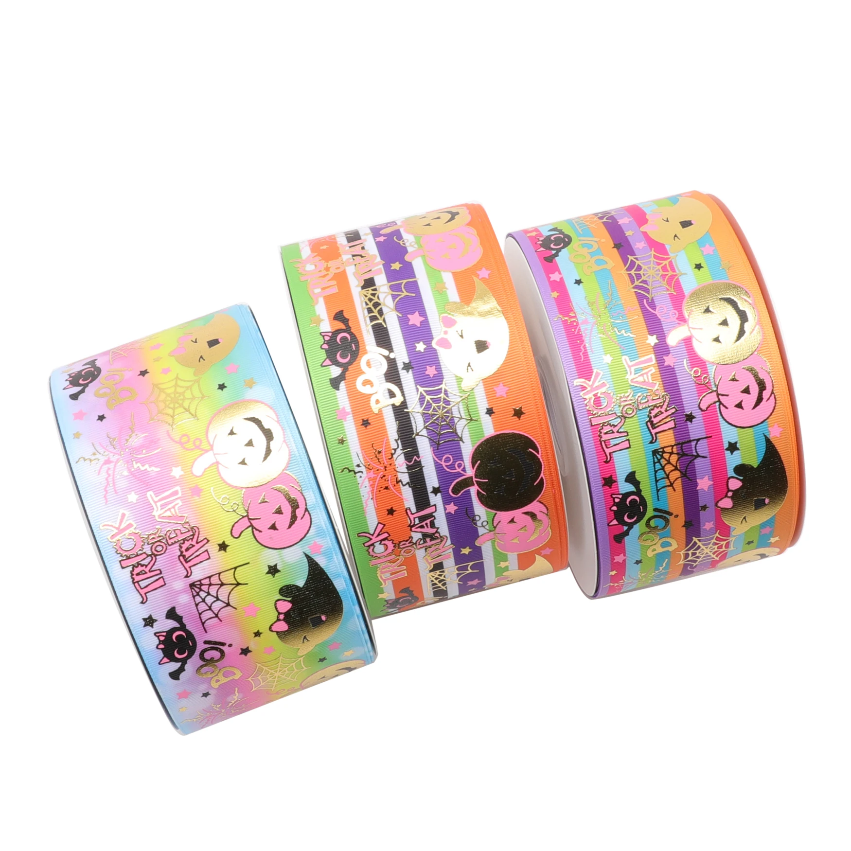 

HSDRIBBON Listones Cinta 75mm 3inch Pumpkin smiley face Design Ribbon Series Hologram Ribbon