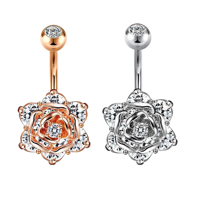 

MOONCORE Sexy Women Body Jewelry Belly Button Rings Stainless Steel Rose Flower Navel Piercings Earring Belly Piercing Rings