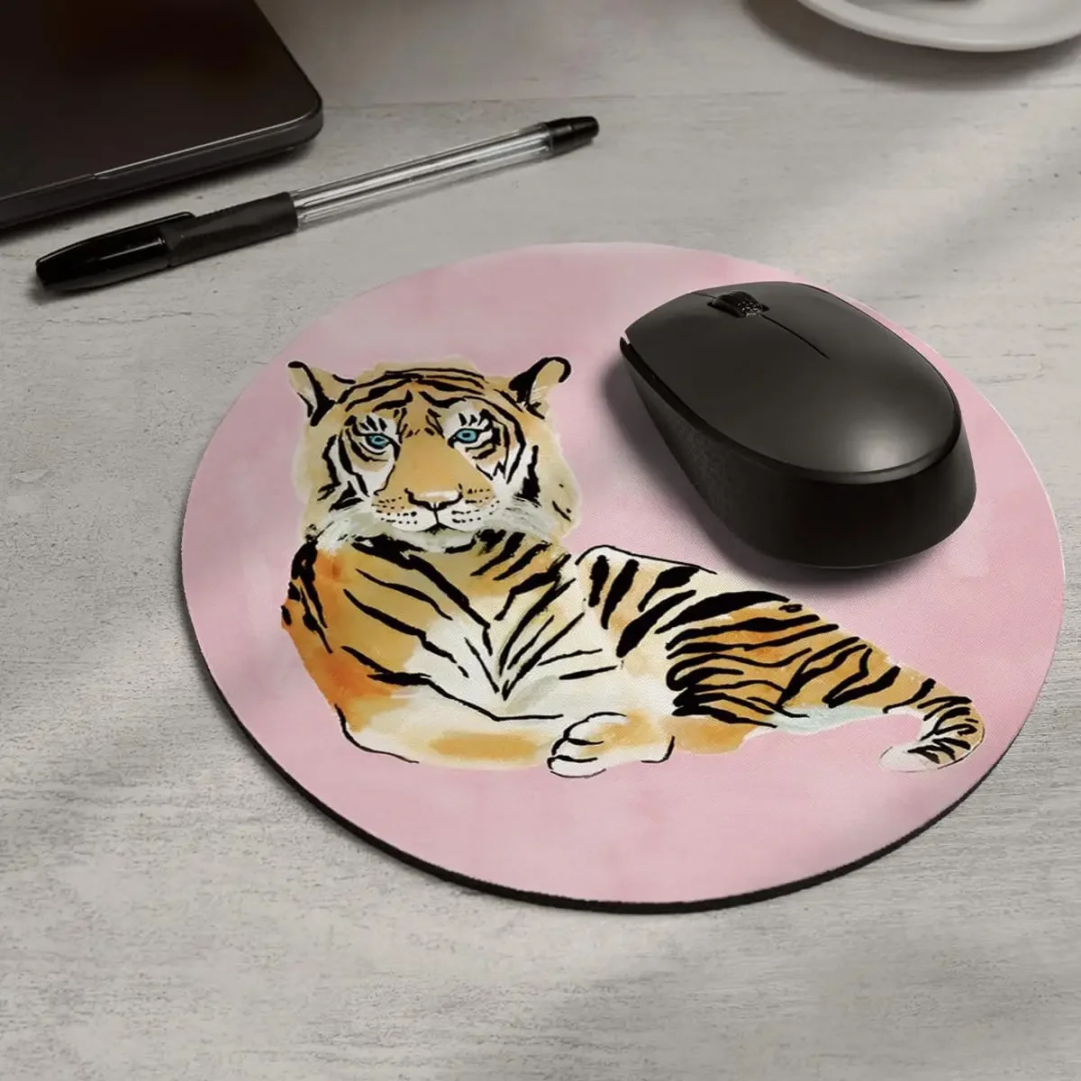 Mouse pad artisan Rectangular mouse Pink Tiger Decor Office Supplies Home Office Desk Accessories Travel Round