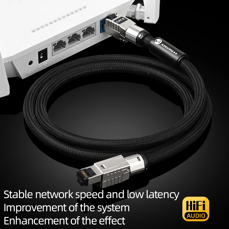 ATAUDIO HiFi Ethernet-kabel Gaming-grade netwerkkabel CAT8 internetkabel 40Gbps 2000MHz netwerk voor laptop TV-router