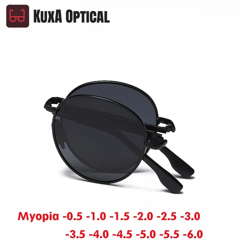 

KUXA Ретро складные солнцезащитные очки для близорукости для женщин и мужчин, поляризационные очки для вождения, оптика по рецепту, UV400, модные очки от -0,50 до -6,0