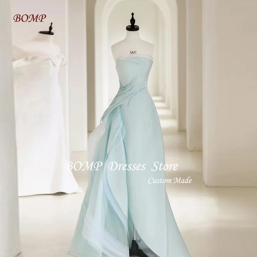 BOMP 2025 Elegant Light Green Evening Dresses Women Strapless Floor Length Prom Gowns Formal Party Occasion Dress Customized