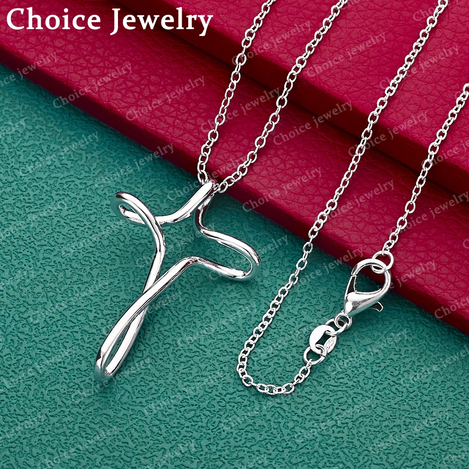 

925 Sterling Silver 40-75cm Round Twisted Cross Chain Pendant Necklace For Men Women Fashion Jewelry Charm Engagement Wedding