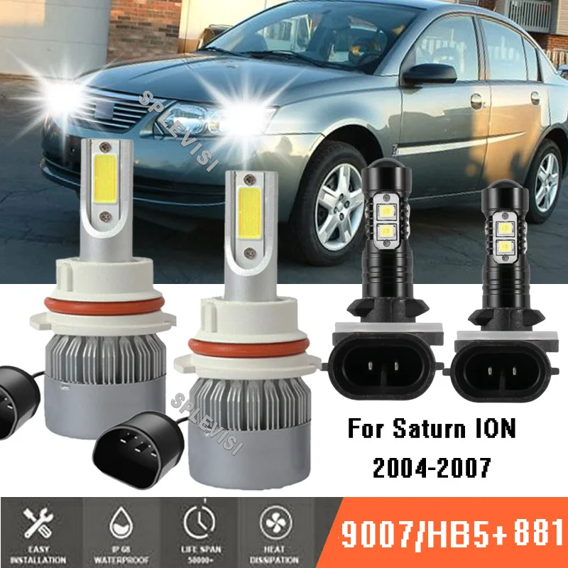 

4x Headlight Fog LED Bulbs Combo 9007 881 LED Bulbs 6000K White For Saturn ION 2004-2007 2004 2005 2006 2007