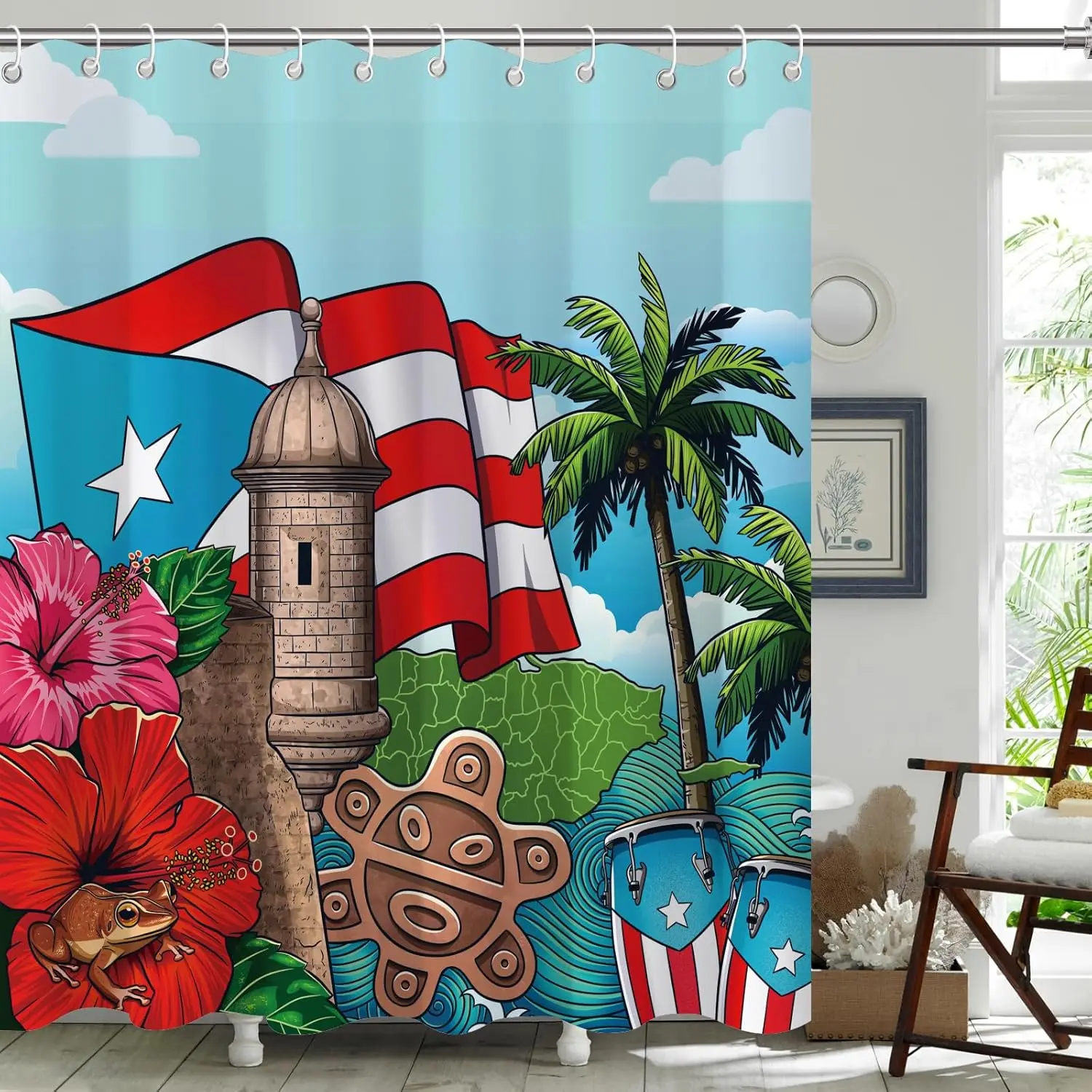 

Водонепроницаемая занавеска для ванны с флагом Пуэрто-Рико, летний пляж, летний пляж, милые занавески для душа для ванной комнаты