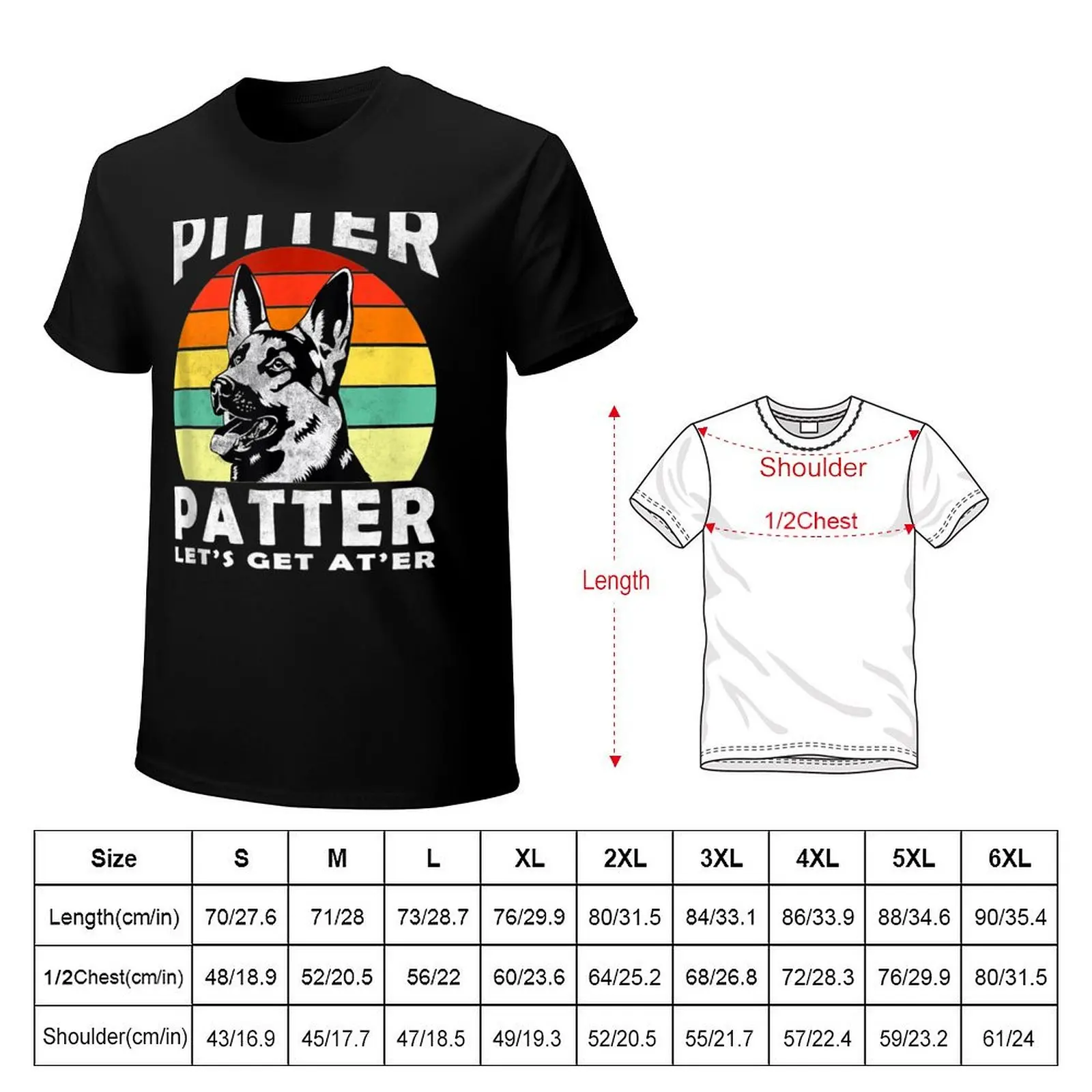 Pitter Patter German Shepherd Dog Funny Vintage Retro T-Shirt Lightweight Casual Summer T-Shirt