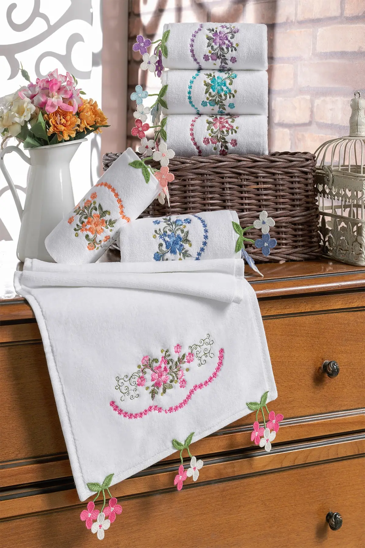 Embroideried Hand Towel 6'lı 30x50