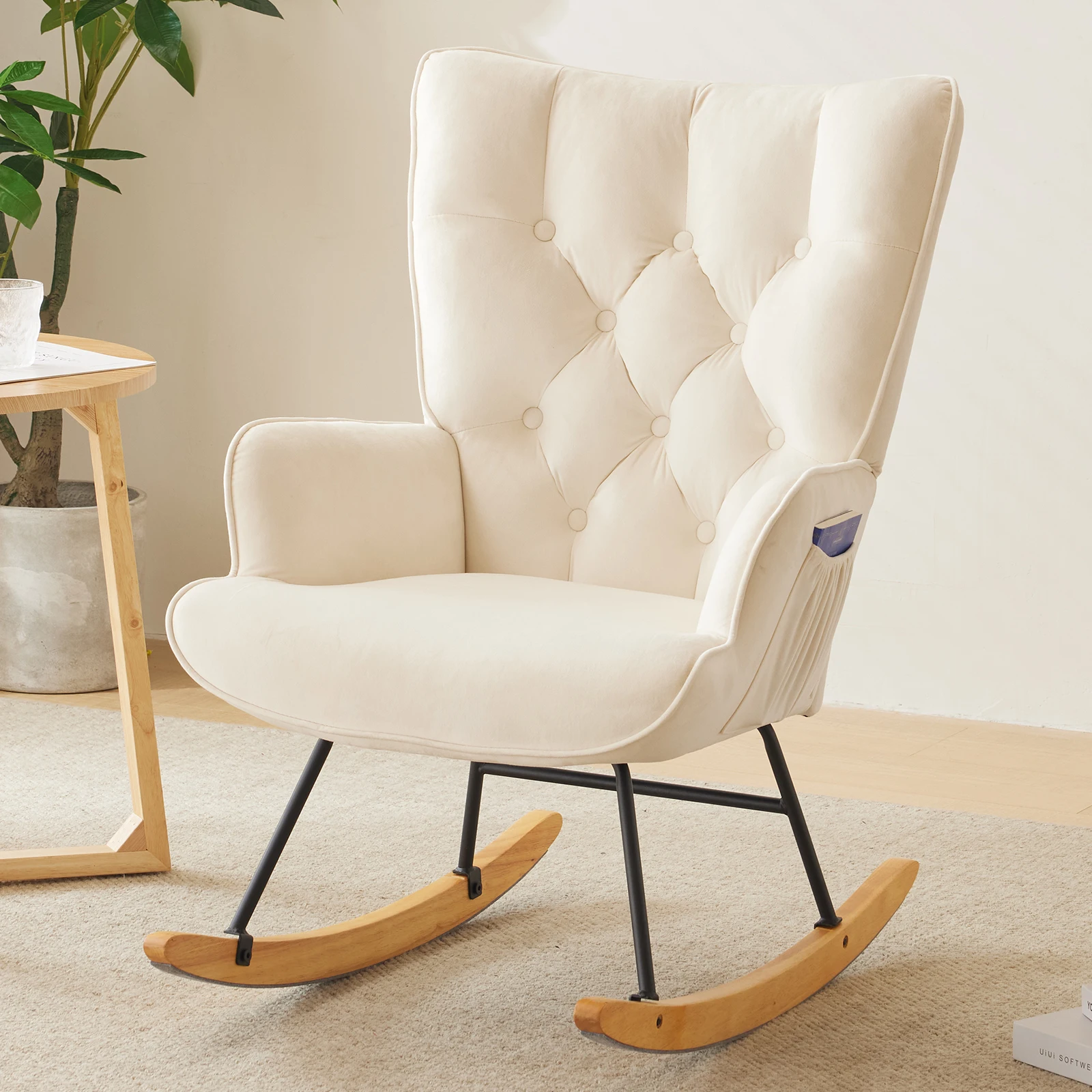 Rocking Chair Nursery,Stylish Modern Rocking Accent Chair Glider Recliner for Living Room Nursery Bedroom, Ivory