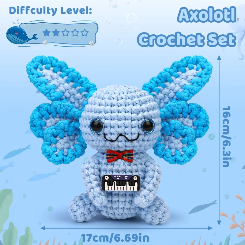 MIUSIE Crochet Kit for Beginners Blue Axolotl Knitting Kit Crochet Animal Kits with Stitches Yarn Crochet Hooks for Adults Craft - Image 4