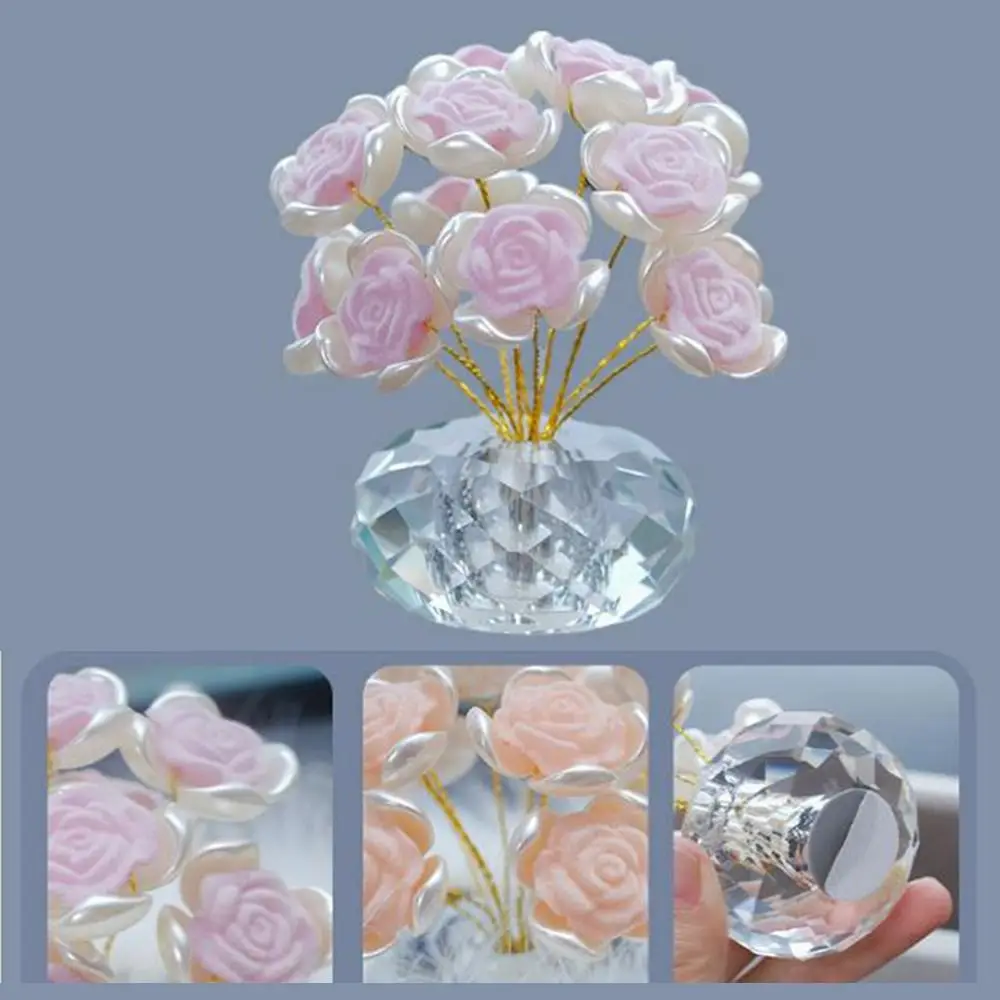 

Exquisite Crystal Rose Bouquet Crystal Craft Decorative Mini Crystal Flower Figurine Creative Fashion Car Handmade Rose Ornament