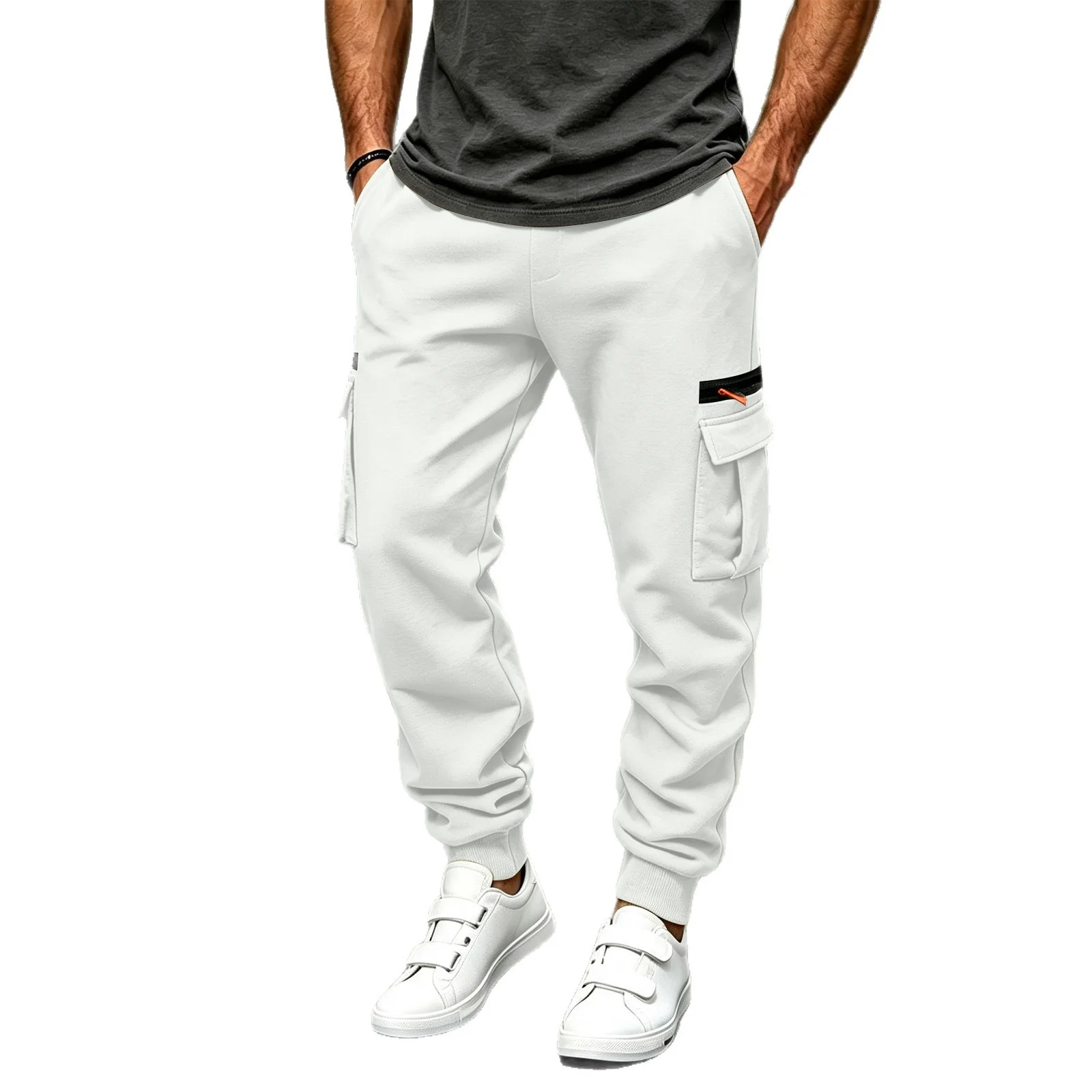 2026 Men's Joggers Pants Loose Drawstring Long Pants Men Zipper Multi-pocket Sweatpants Casual Cargo Trousers For Men Fitness