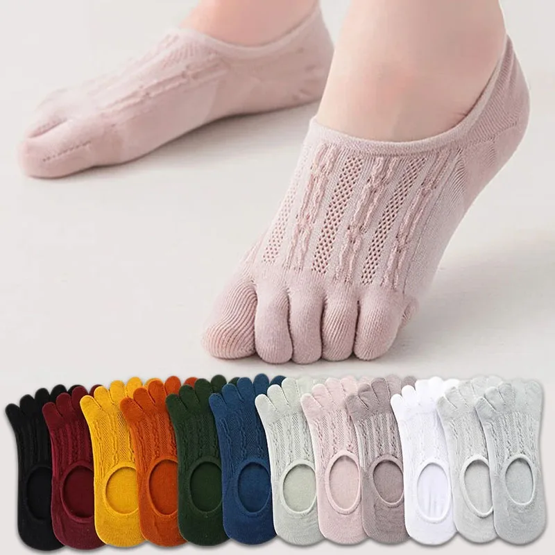 5pairs women Five Finger Mesh Boat Socks Summer Thread Invisible Shallow Mouth Low Top Split Toe Sock Breathable Sweat Absorbing