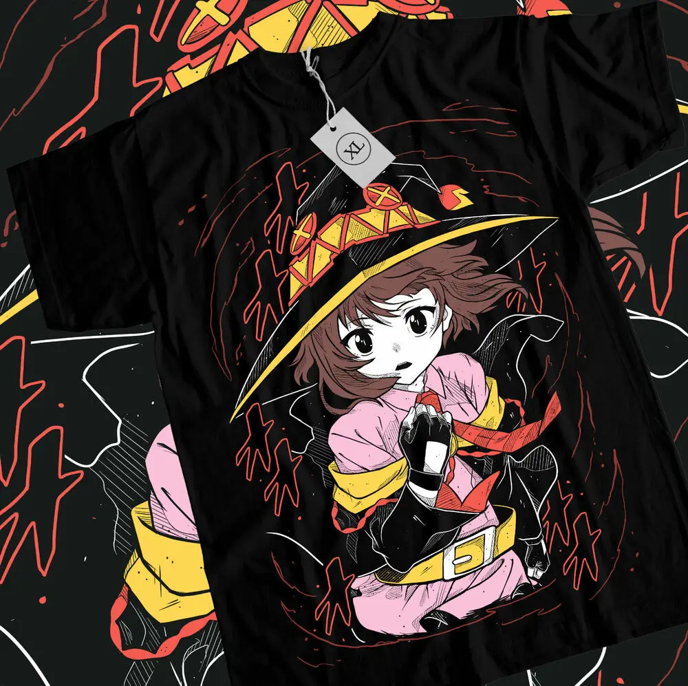 Konosuba Megumin T-Shirt Waifu Kawaii Anime Japanese Unisex Black Short Sleeve 100% Cotton Streetwear High Quality