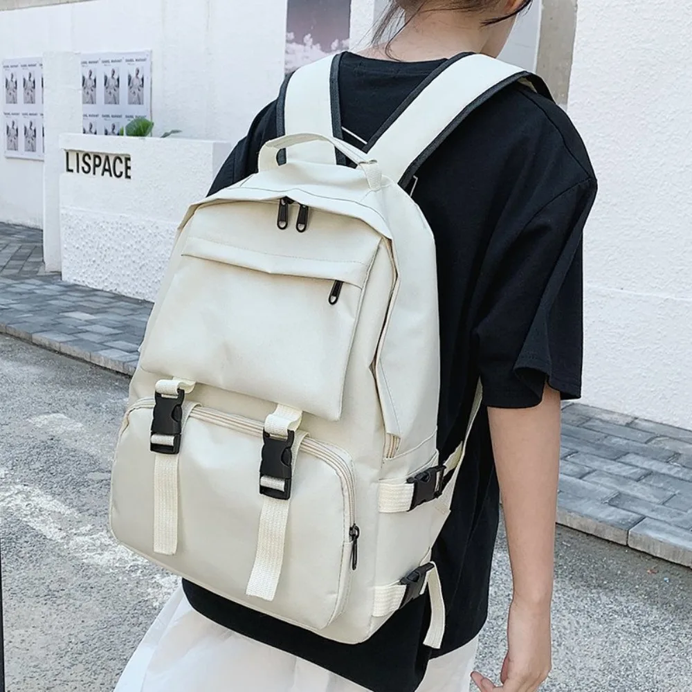Zaino per studenti di grande capacità alla moda Borsa da scuola in tela multitasche tinta unita Borsa a tracolla Harajuku in nylon da viaggio