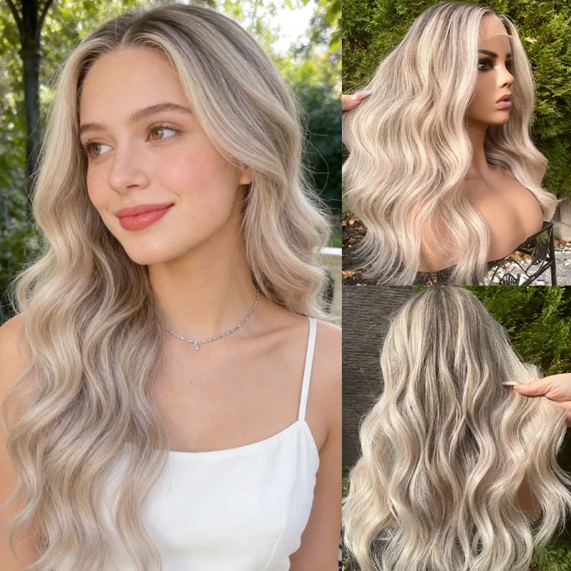 

Синтетические парики с эффектом водной волны, цвета «Ледяной белый пепел», с темными корнями, блонд, из термостойкого волокна, для женщин, распродажа.