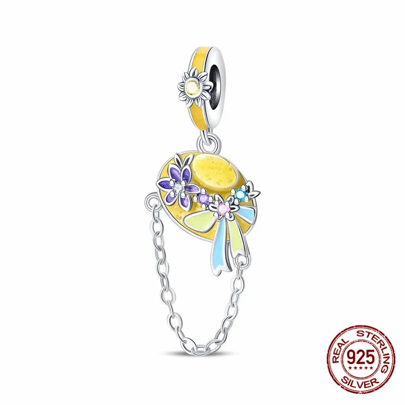 

925 Sterling Silver Sun Hat Pendant Bead Inlaid with Zircon Paired with an Original Bracelet DIY Womens Jewelry Gift