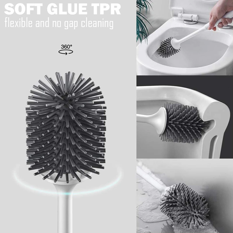 LUDA Silicone Toilet Brush With Holder Set Soft Silicone Bristle Bathroom Toilet Bowl Brushes Set Non-Slip Handle With TPR Soft