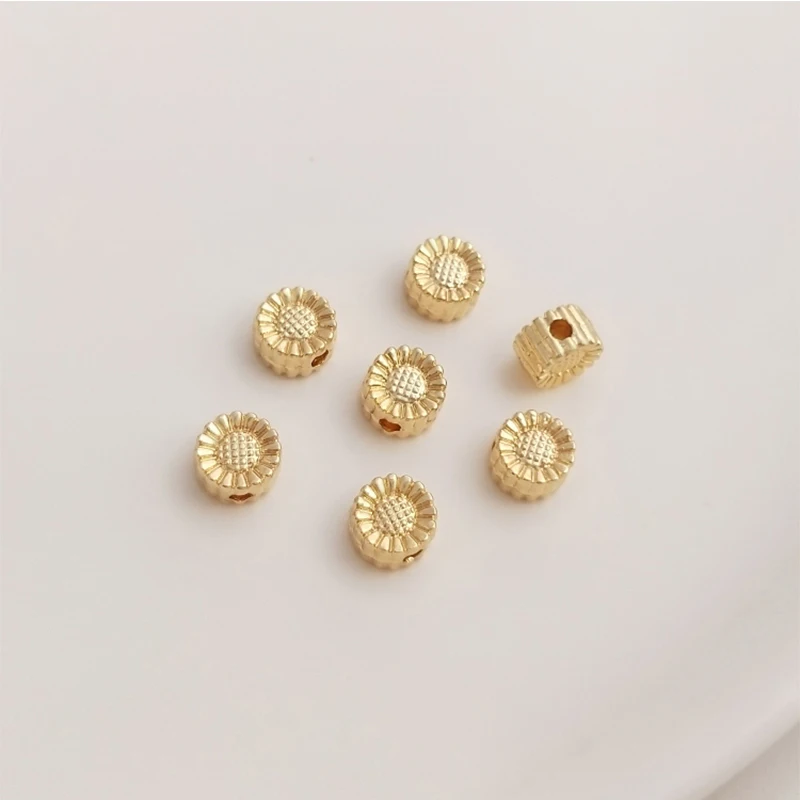 10PCS 14K Gold Plated Sunflower Pumpkin Daisy Flower Bead Sapcers for DIY Bracelet Jewelry Making Supply Gold Flower Beads