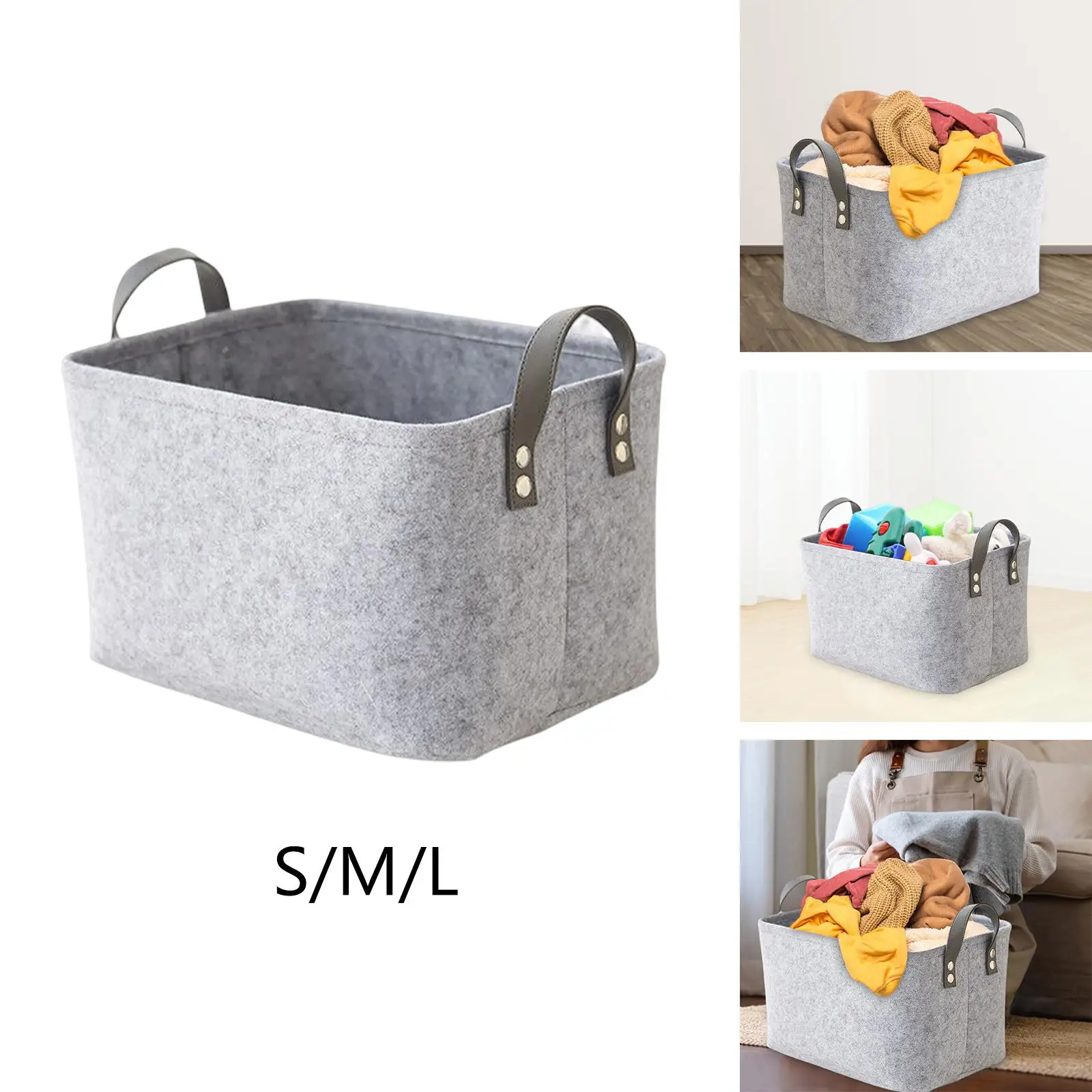 Grey Folding Felt Storage Basket Organizer Portable Felt Handy Dirty Clothes Storage Basket for Clothes Towels Wardrobe Blankets