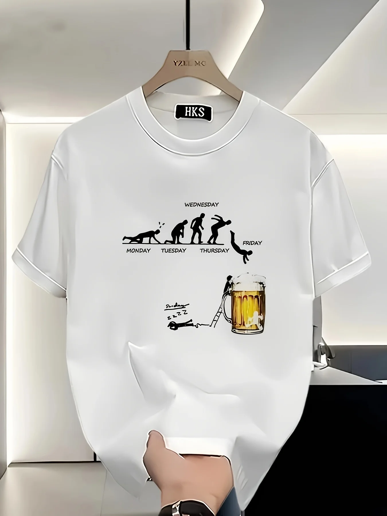 

Men's Black Cotton Graphic T-Shirt - Loose Fit, Short Sleeve, Casual Summer Tee with Unique Beer Bottle & Human Evolution Print