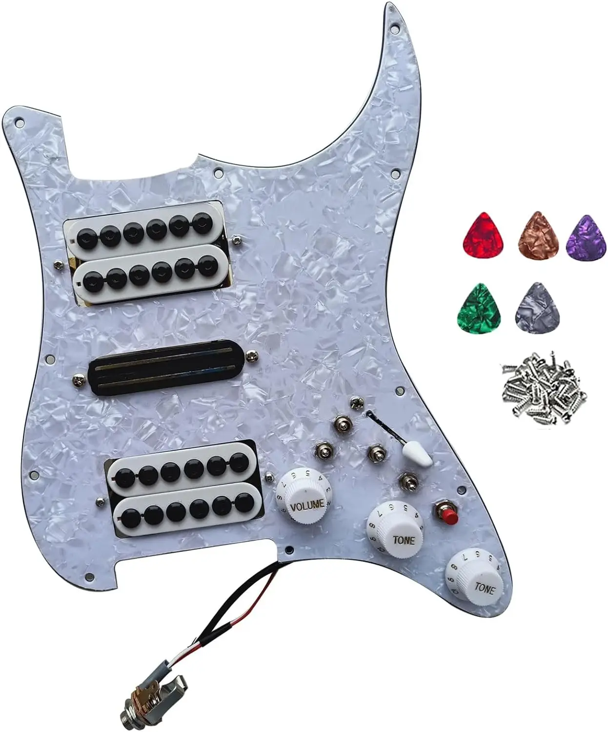 HSH Prewired Pickguard  High Output Mini Humbucker Pickups Multi 4 Single Cut Switch 20 Tones Guitar  Parts (White Pearl)