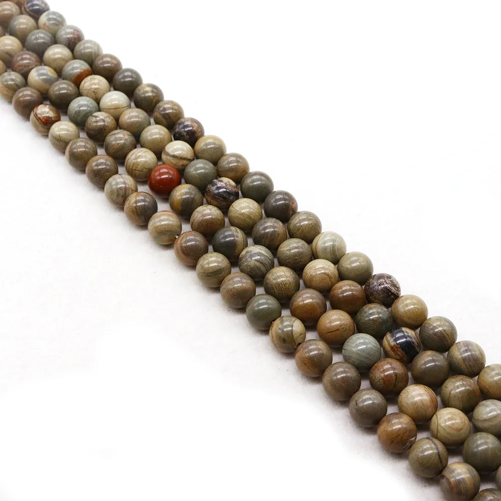 

Classic Natural Stone Round Ore Straight Hole Grinding Silver Leaf Stone Loose Beads Hand-made DIY Necklace Jewelry Accessories