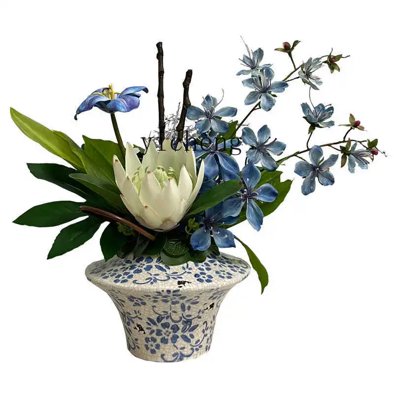 

ZYA Artificial Flowers New Chinese Style Decorative Flowers Blue and White Porcelain Dining Table Ornaments High-end Floral Art