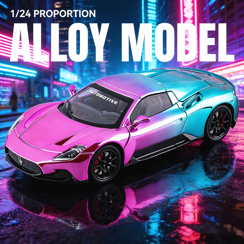 

New Product 1:24 MC20 Chrome Alloy Miniature Car Model Diecast Metal Scale Model Car Sound＆Light Children Toy Car Vehicles Gift