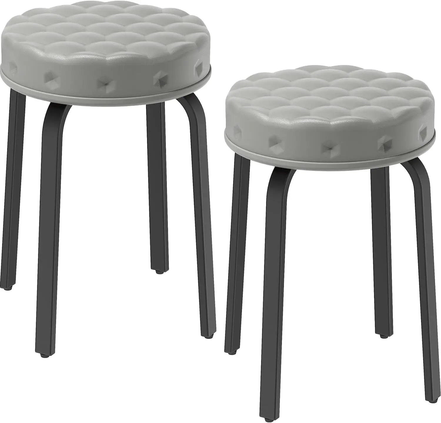 

Bar Stool Set Of 2, 18.5 H Backl Round Pu Leather Stool With Metal Legs, Modern Stackable Upholstered Short Stools Chairs For