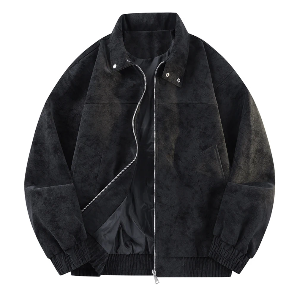 Autumn Men's Bomber Suede Leather Jackets Vintage Man Streetwear Motorcycle Coats Men Windbreaker Cargo Faux Leather Coats